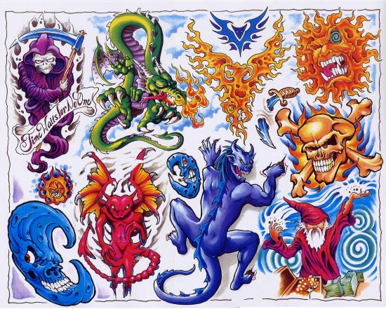 Alien-Dragon-Evil-Bat-Eagle-Colorful-Tattoo-Design-550x441.jpg