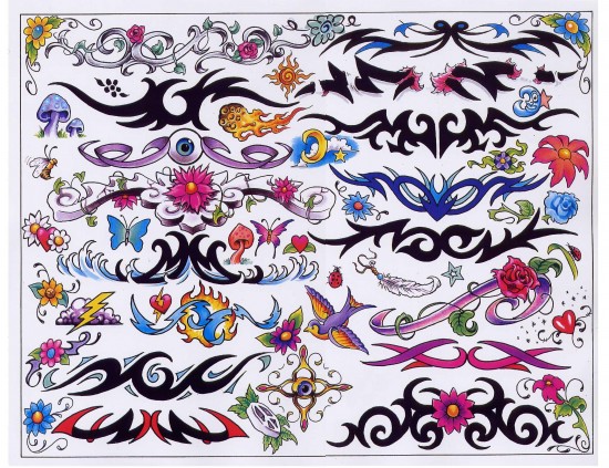 Orange-Purple-Bird-Flowers-Heart-Band-Tattoo-Design-550x423.jpg
